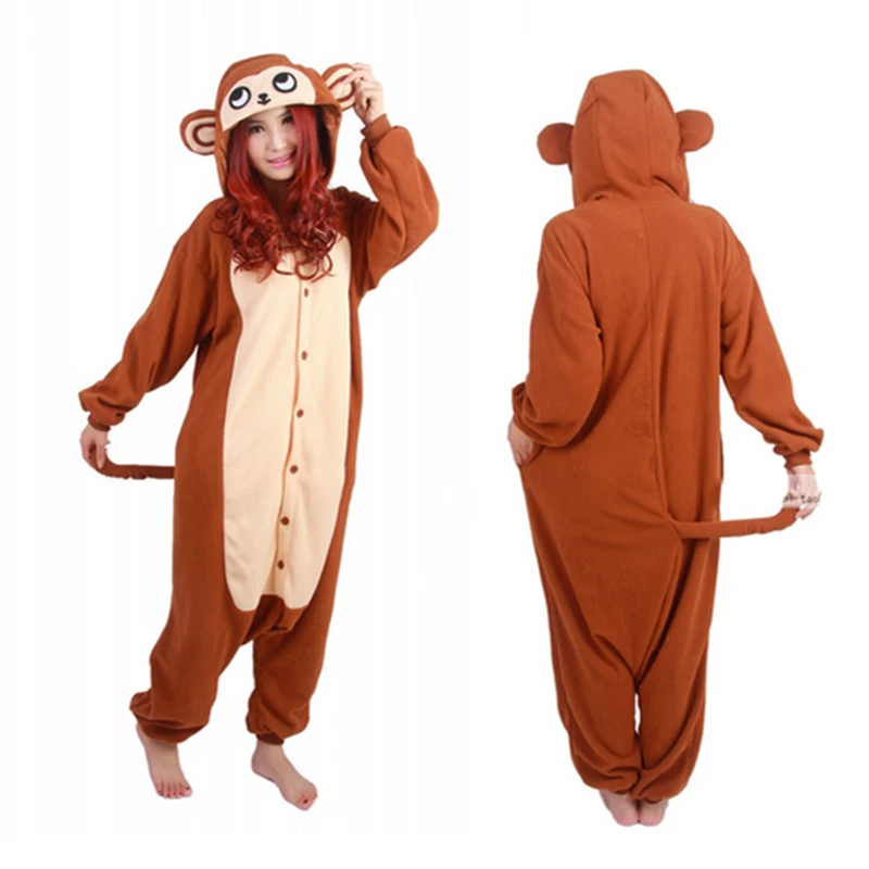 Animal Monkey Cosplay Costume Pajamas Sets Onesies Flannel Winter Pyjamas Warm Sleepwear Party Dress for Women Men Halloween Cos