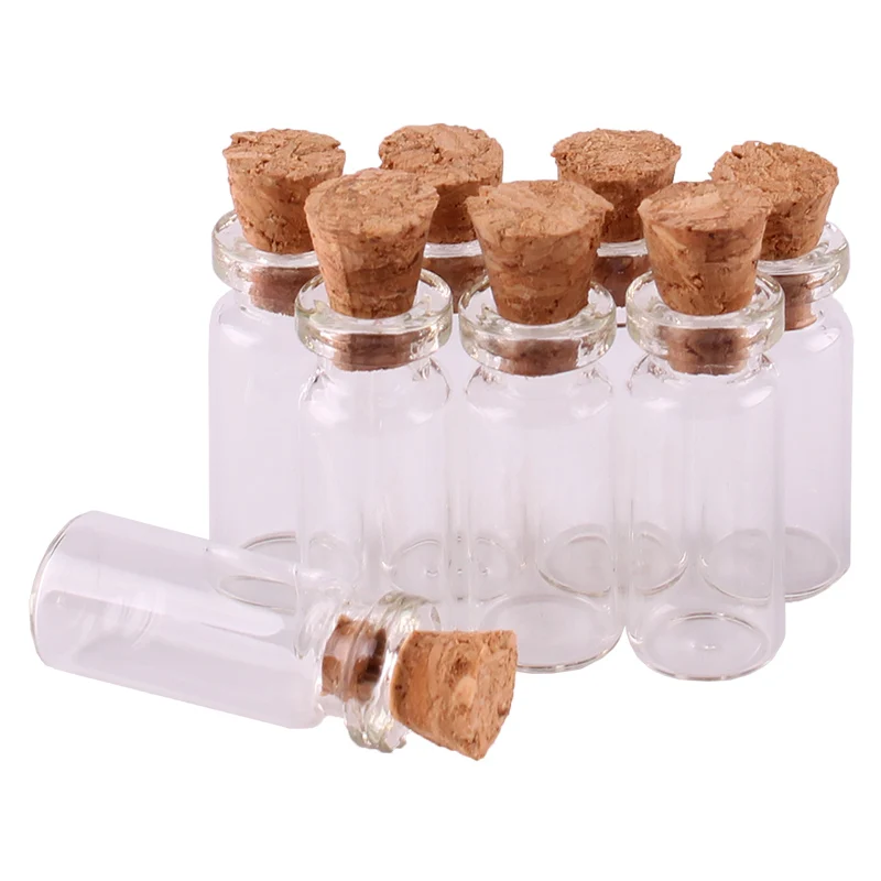 100pcs 10*24*5mm 0.8ml Mini Transparent Glass Bottles Tiny Jars Vials With Cork Stopper DIY Craft