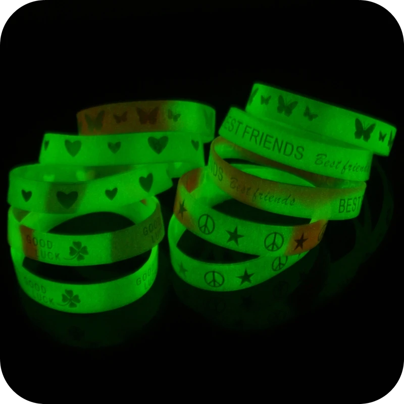 100pc Mixed 10mm Multicolor Sport Silicone Wristband Bracelet Glow in Dark Fashion Jewelry