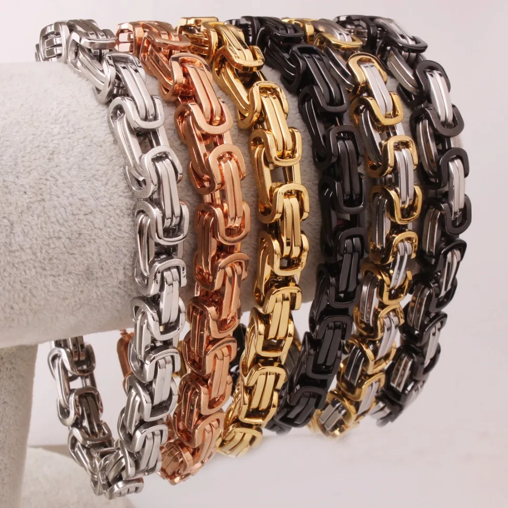 Top Stainless Steel Bracelet For Men Women Byzantine Box Link Chain Gold Silver Black Color Bracelets 2018 Fashion Jewelry 7-11\