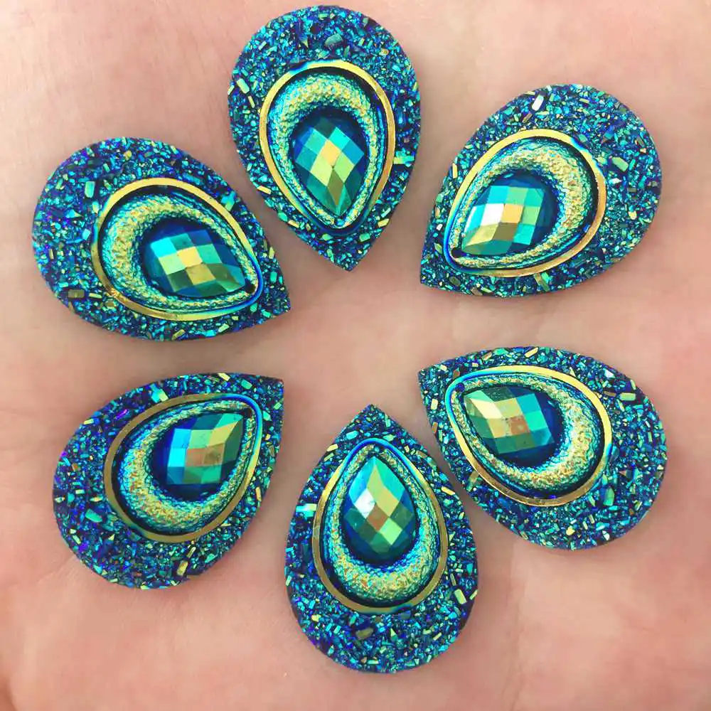Hot 30pcs 18mm*25mm AB Black Resin Drop Flatback Rhinestone /wedding Buttons DIY F223*3