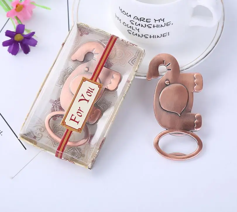 200pcs/lot Lucky Golden Elephant Bottle Opener Gold Wedding Favors Party Giveaway Gift For Guest