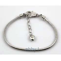 10 pcs /Lot 18KGP Plated Lobster Clasp Snake Chain Charm Heart bracelets & bangles For European Beads PP17