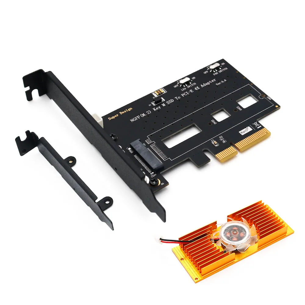 

NGFF M.2 NVME PCIE PCI-E SSD To PCI Express 3.0x 4X Adapter Card With Cooling Fan Bracket Support M.2 form 2242 2260 2280 M2 SSD