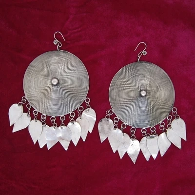 jewelry ethnic style retro earrings Hanfu accessories hand Miao silver earrings palm fan