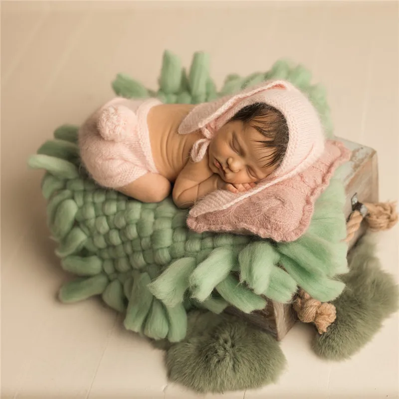 Baby Shooting Accessories 45cm*45cm Cotton Fber Blankets Thick Wool Woven Square Decorative Cushion Newborn Baby Photo Blankets