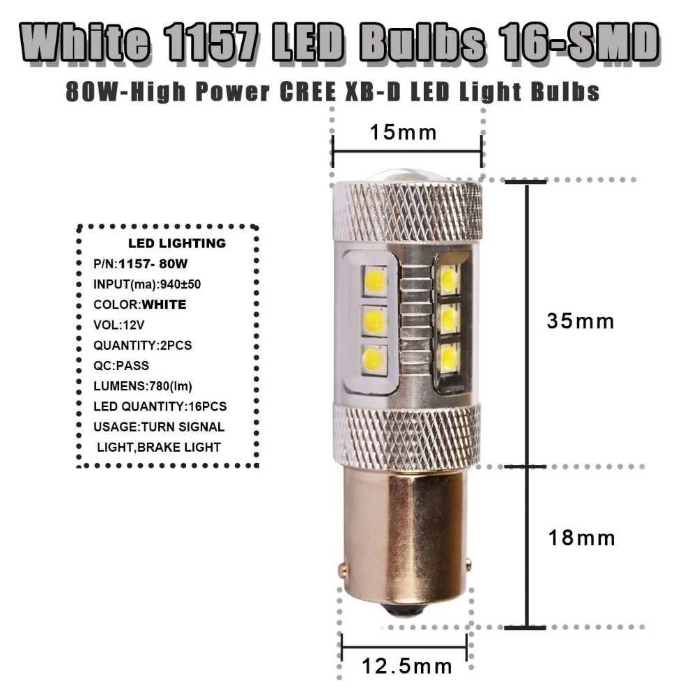 

Автомобильные светодиодные лампы высокой мощности CREE Chip 1157 BAY15D 7528, 2 шт./лот, 80 Вт, белые лампы для указателей поворота, стоп-сигнала