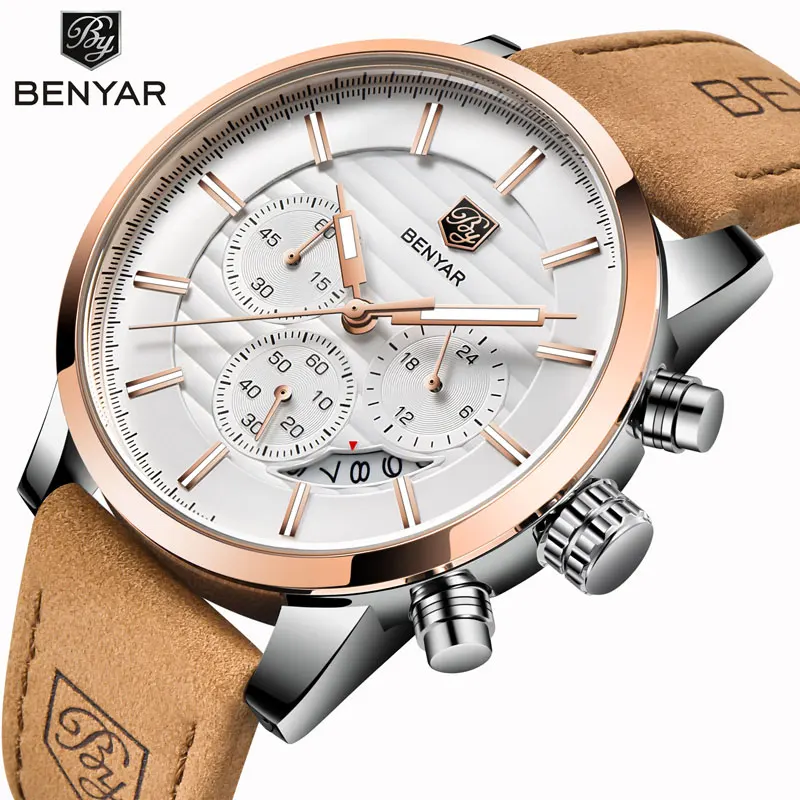 BENYAR Men\'s Watches Watch Men / Gold / Military / Sports / Watch Luxury Men\'s Quartz Watch Leather Waterproof Relogio Masculino