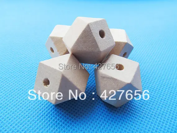 10pcs 20mm Unfinished Faceted Natural Wood Spacer Beads Charm Finding,14 Hedron Geometricf Figure Wooden Beads,DIY Accessory