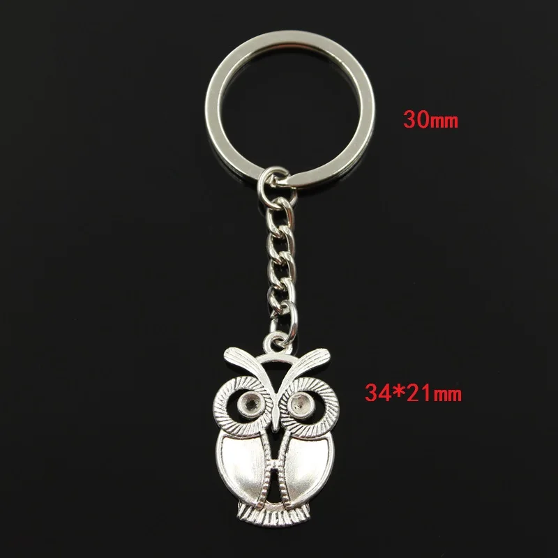 Fashion 30mm Key Ring Metal Key Chain Keychain Jewelry Antique Silver Color Plated Big Eyes Owl 34x21mm Pendant