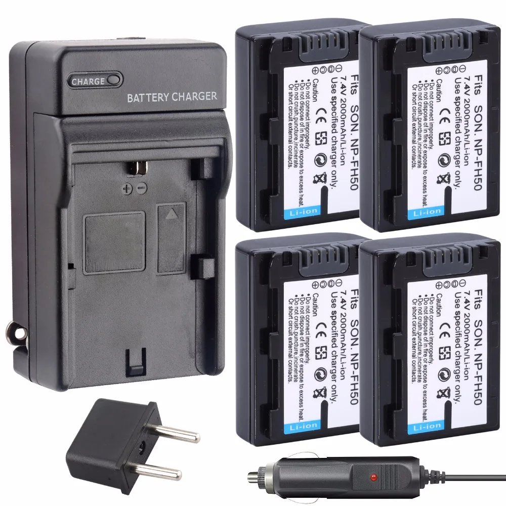 PROBTY 4PCS NP-FH50 NP FH50 NPFH50 Battery + Charger kit For Sony DSLR A230 A330 A380 HDR-TG1E TG3 TG5 TG7 DSC-HX1 HX100 HX200