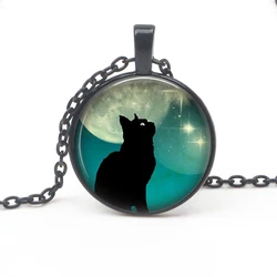 Top Charm Black Cat Moon Round Cartoon Pendant Necklace Fashion Men's Women's Accessories Long Necklace Children Favorite Gifts