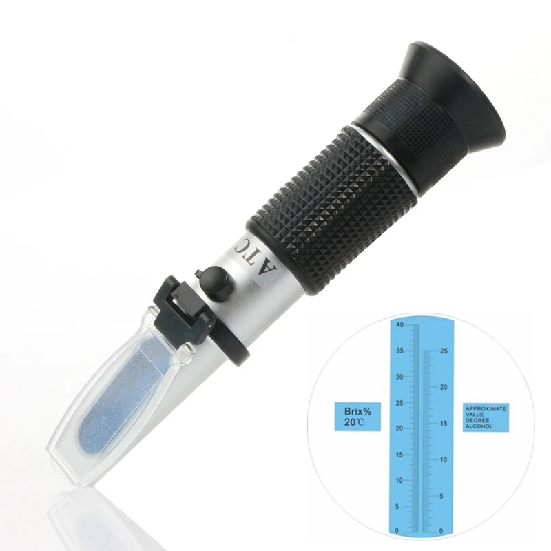 Alcohol Refractometer Sugar Grape Wine Concentration Meter 0~25% Alcohol 0~40% Brix ATC Grape Juice Content Densimeter Tester