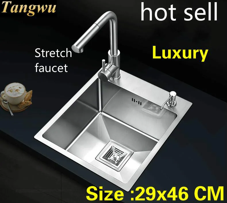 

Free shipping Apartment luxury kitchen manual sink single trough do the dishes standard 304 stainless steel hot sell 290x460 MM