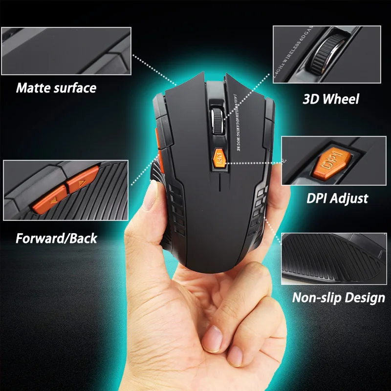 Mouse Gamer 2.4ghz Wireless Computer PC Laptop Profissional Game 1600dpi 2000 DPI USB Optical Mouses Gamer Symmetrical Design 6D