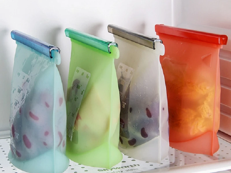 100pcs/lot 1000ml Reusable Silicone bags Vacuum Food Fresh Bags Wraps Fridge Storage Container Refrigerator Bag Smell Proof Bags