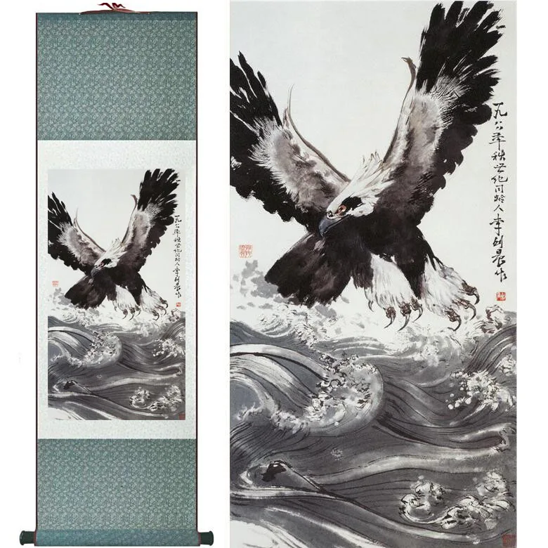 

Eagle art painting Home Office Decoration Chinese eagle painting eagle silk scroll picturePrinted painting