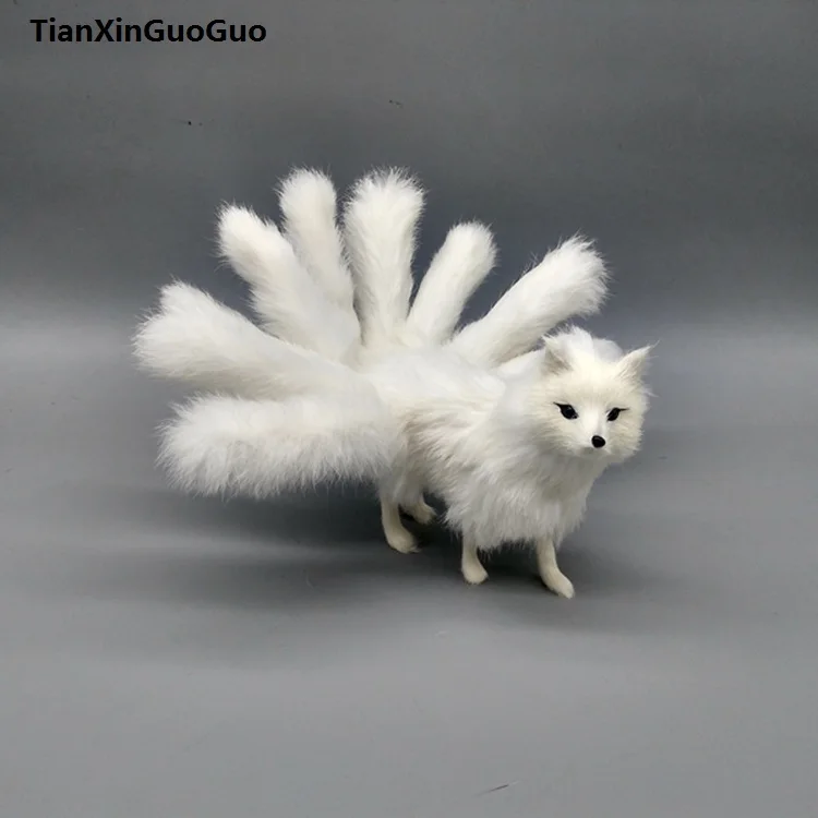 

white standing fox 23x12cm hard model fox with nine tails,polyethylene&furs cosplay stage prop handicraft decoration gift s0460