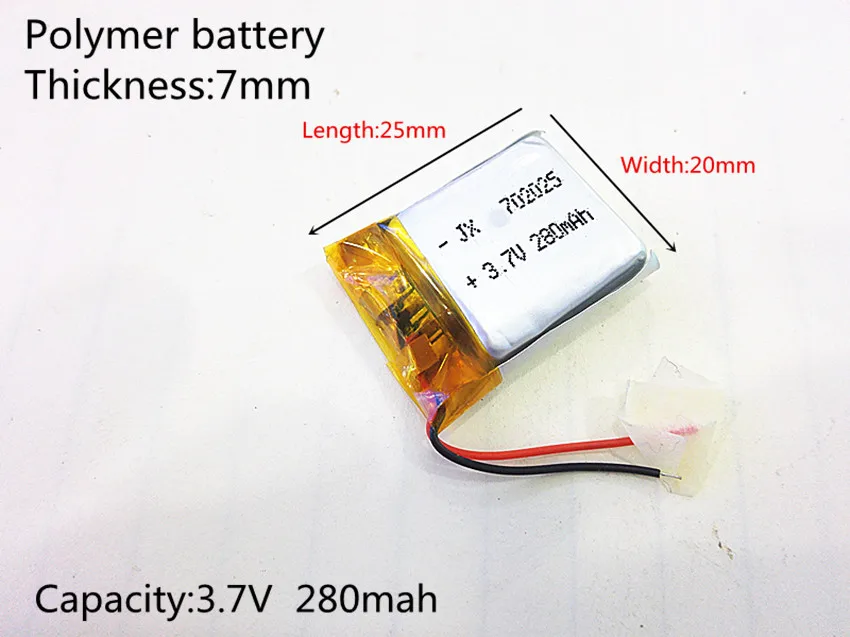 3.7 V 280 mAh [702025] PLIB, polimerowa bateria litowo-jonowa/akumulator litowo-jonowy do dvr, GPS, power bank, mp4; mp3