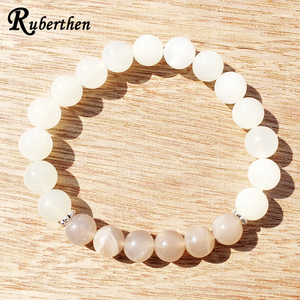 Ruberthen AA Grade Peach Sunstone Moonstone Bracelet Chakra Gemstone Divine Feminine Bracelet Emotional Balance Luck Bracelet