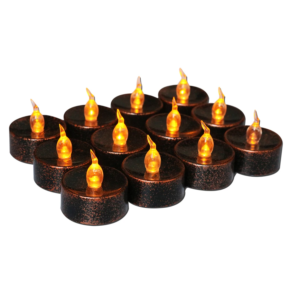 12 pcs LED Candle Tea Light Battery Powered Lamp Simulation Color Flame Flashing Home Wedding Birthday Party Decoration Candles