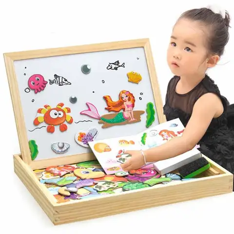 100 + pièces en bois multifonction enfants Animal Puzzle écriture planche à dessin magnétique tableau noir apprentissage éducation jouets pour les enfants