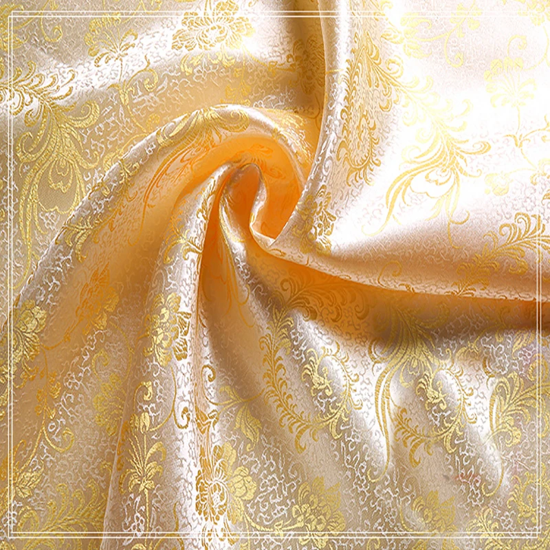 High quality brocade jacquard polyester white background golden Phoenix Tail fabric for patchwork tissue women dress by 100x90