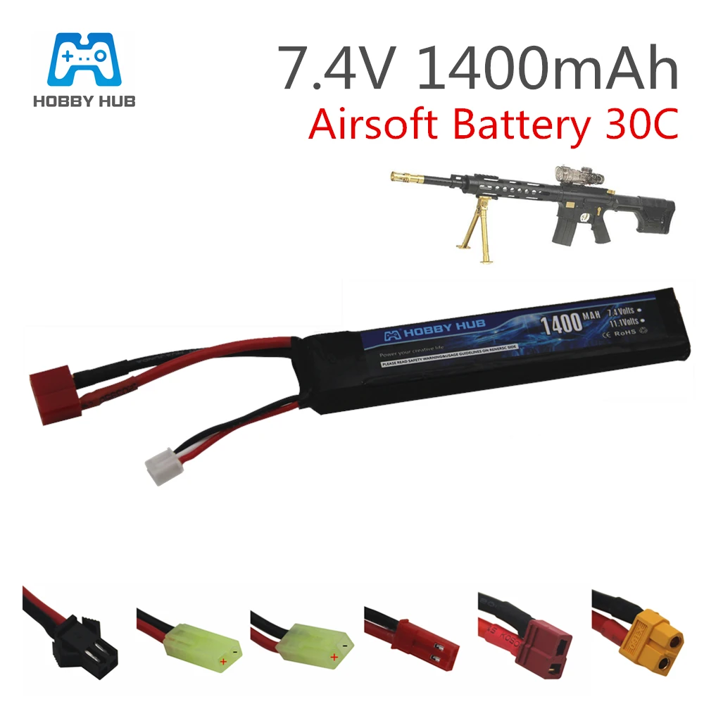 Hobby Hub 1400mAh Lipo battery 7.4V 2S 30C Tamiya For Mini Airsoft Gun BB Model Air Pistol RC Parts AKKU