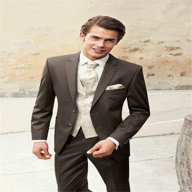 

Brown Formal Men Suits Wedding Slim Fit Tuxedos Notched Lapel Groomsman Suits Costume Homme Bridegroom Blazer 2Pcs Jacket Pants