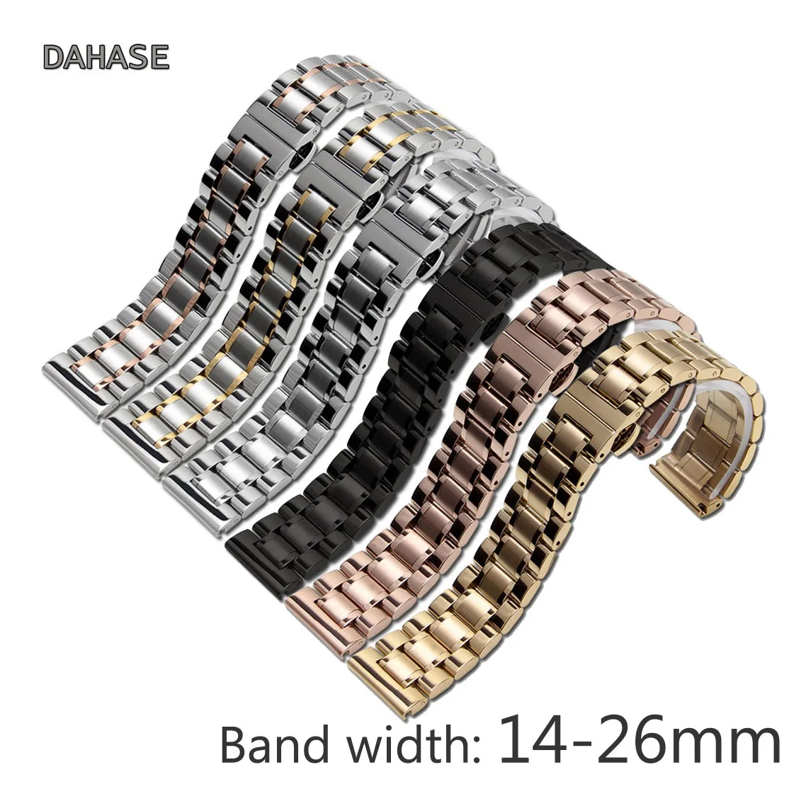 Watch Straps 14 16 17 18 19mm 20 21mm 22mm 23 24 26mm 5 Links Stainless Steel Replacement Watch Band with Butterfly Buckle