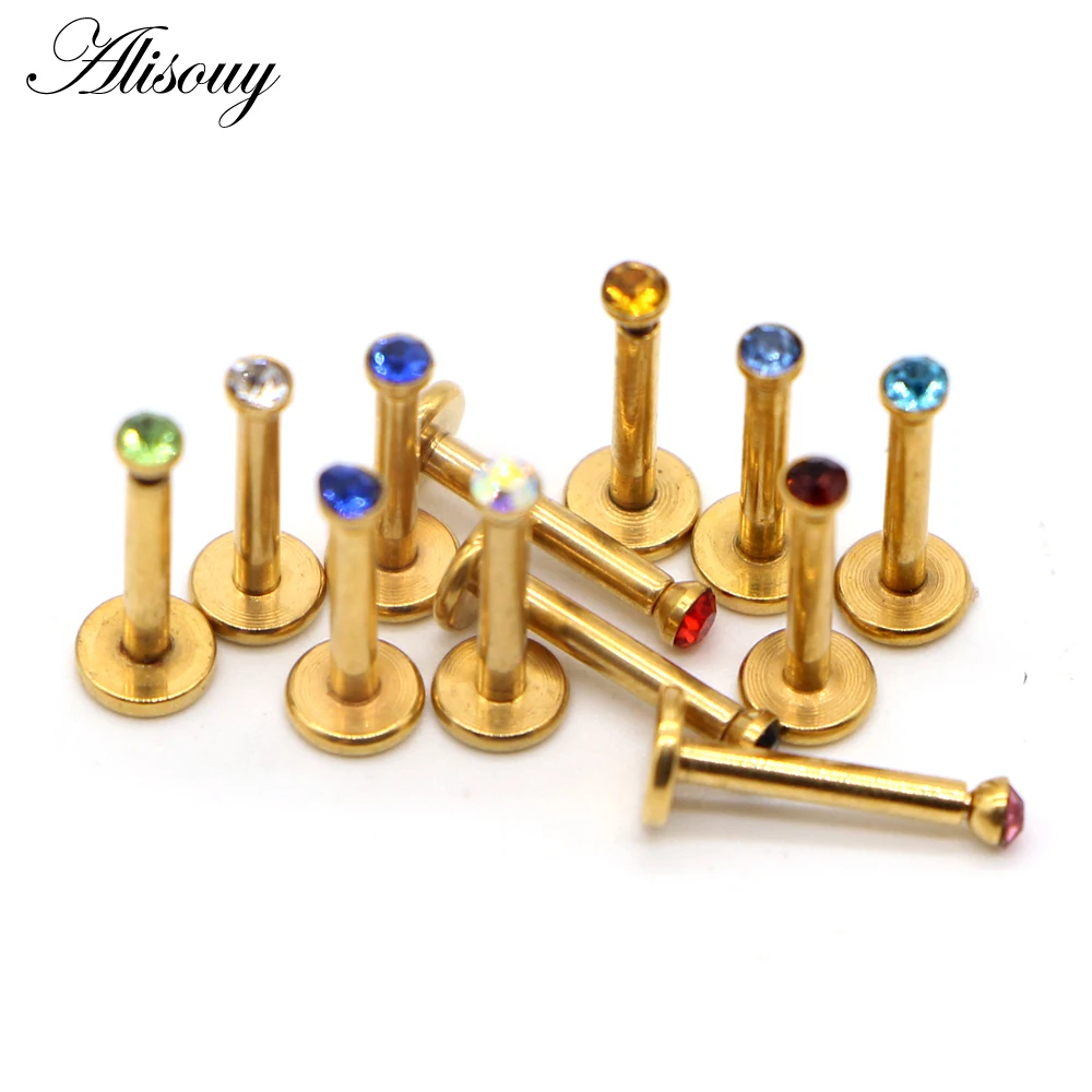 Alisouy 1pc Nombril Zircon Stainless Steel Internally Threaded Body Jewelry Crystal Lip Piercing Labret Ring Tragus Ear Stud