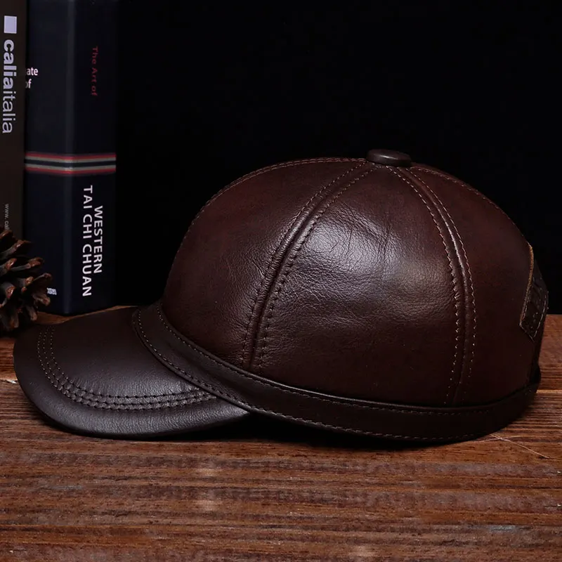 HL097 Men\'s Genuine Leather Men Cap Hat Fashion Men\'s Real Leather Baseball Hats