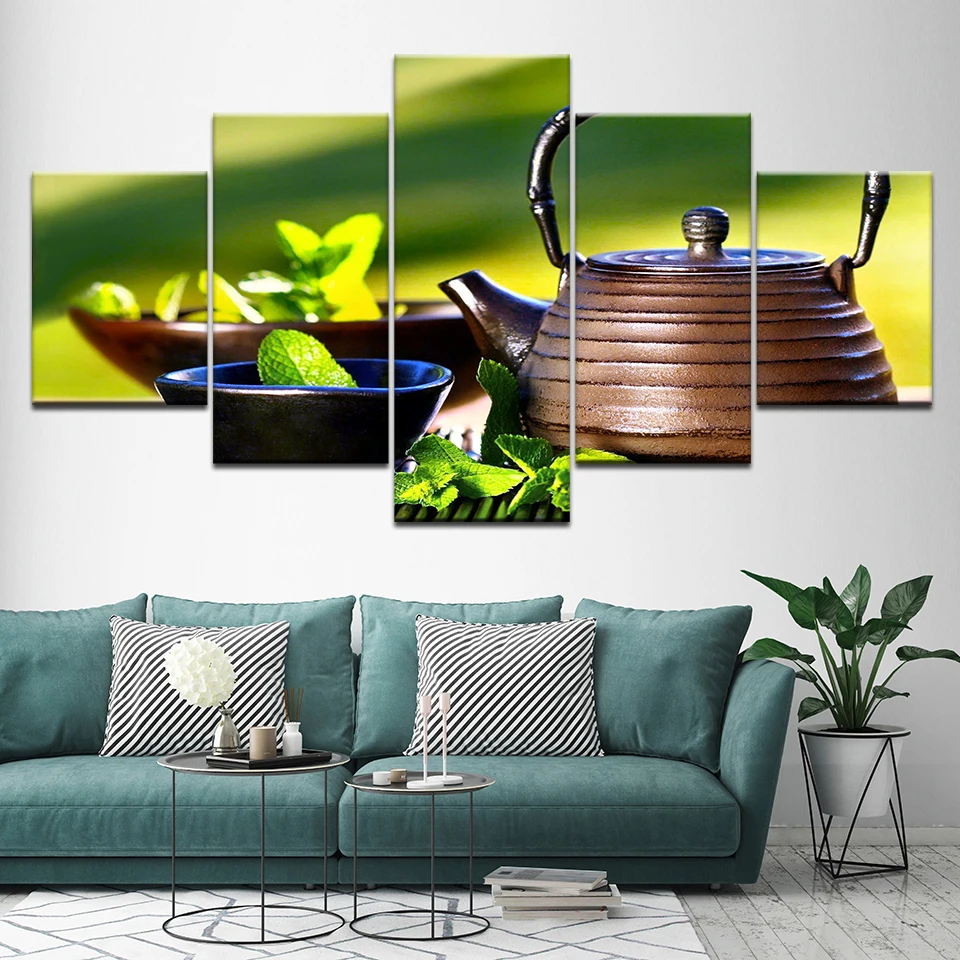 

Canvas Painting Chinese tea green tea 5 Pieces Wall Art Painting Modular Wallpapers Poster Print for living room Home Decor