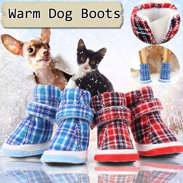 منقوشة الشتاء حذاء كلب للحيوانات الاليفة القط الخريف الشتاء Boods Skidproof الحيوانات الصغيرة 4 قطعة/المجموعة الأزرق الأحمر الوردي انخفاض الشحن الجملة #3