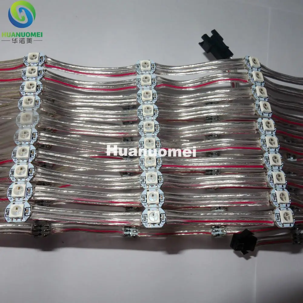 

100pcs/string DC5V WS2812B addressable rgb full color pixel light;10cm wire spacing;with transparent wire