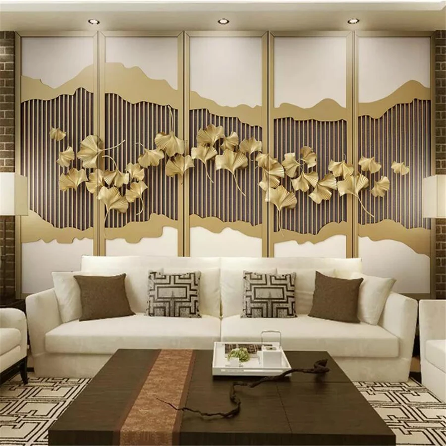 

Beibehang Custom wallpaper 3d photo mural new Chinese gold ginkgo leaves line TV background wall paper 3d papel de parede murals