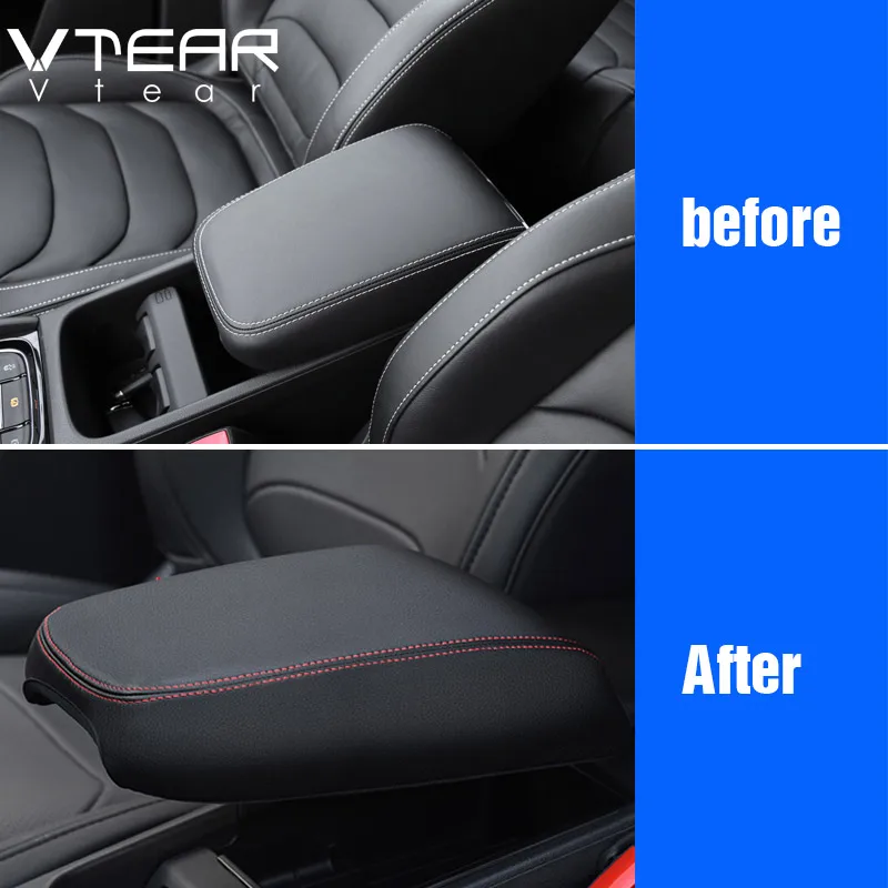 Vtear For Skoda Kodiaq armrest cover interior PU leather car-styling accessories center console arm rest box decoration 2021