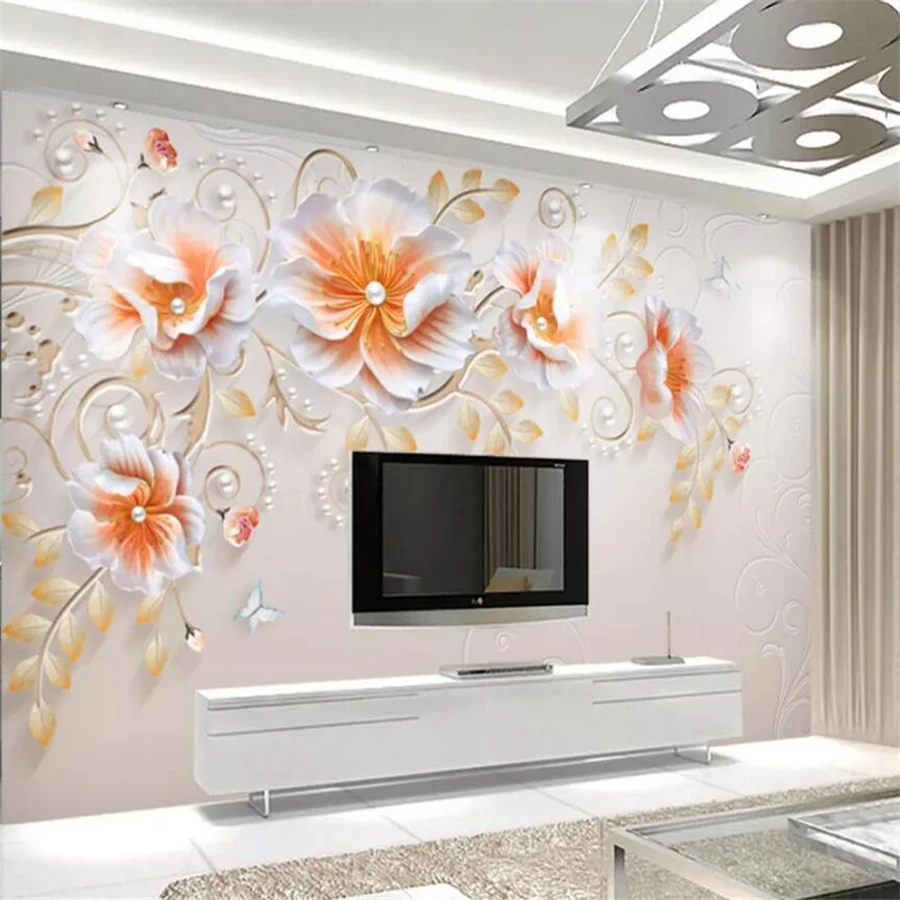 wellyu Custom wallpaper 3d photo murals embossed modern minimalist flower open living room 5d decorative painting 8d wallpaper