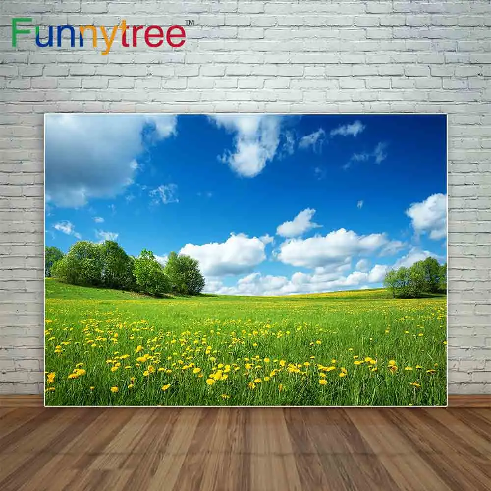 Funnytree photography backdropsgreen nature vast blue sky White clouds photocall photography studio funds for the photo