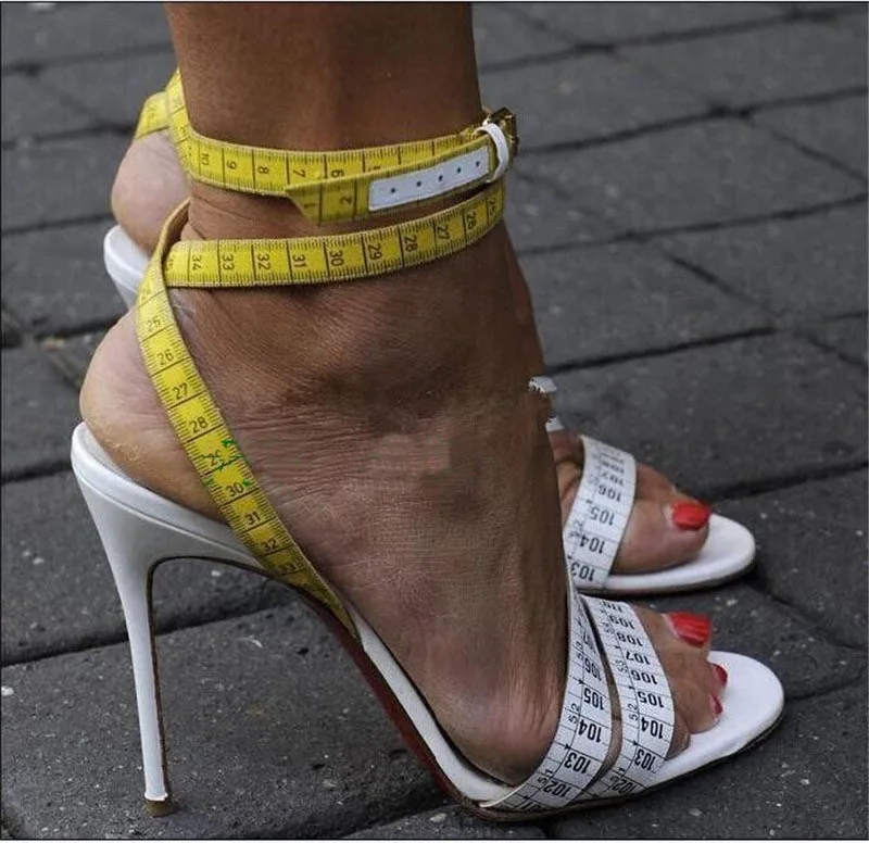

Unique Design Women Open Toe Ruler Design Strap Cross Gladiator Sandals Sexy Ruler Made High Heel Sandals Formal Dress Shoe Pump