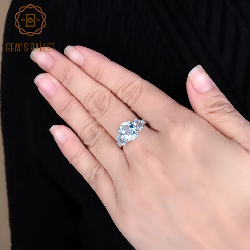 GEM'S BALLET 4.77Ct Oval Natural Sky Blue Topaz Gemstone Ring 925 Sterling Silver Classic Wedding Rings for Women Fine Jewelry