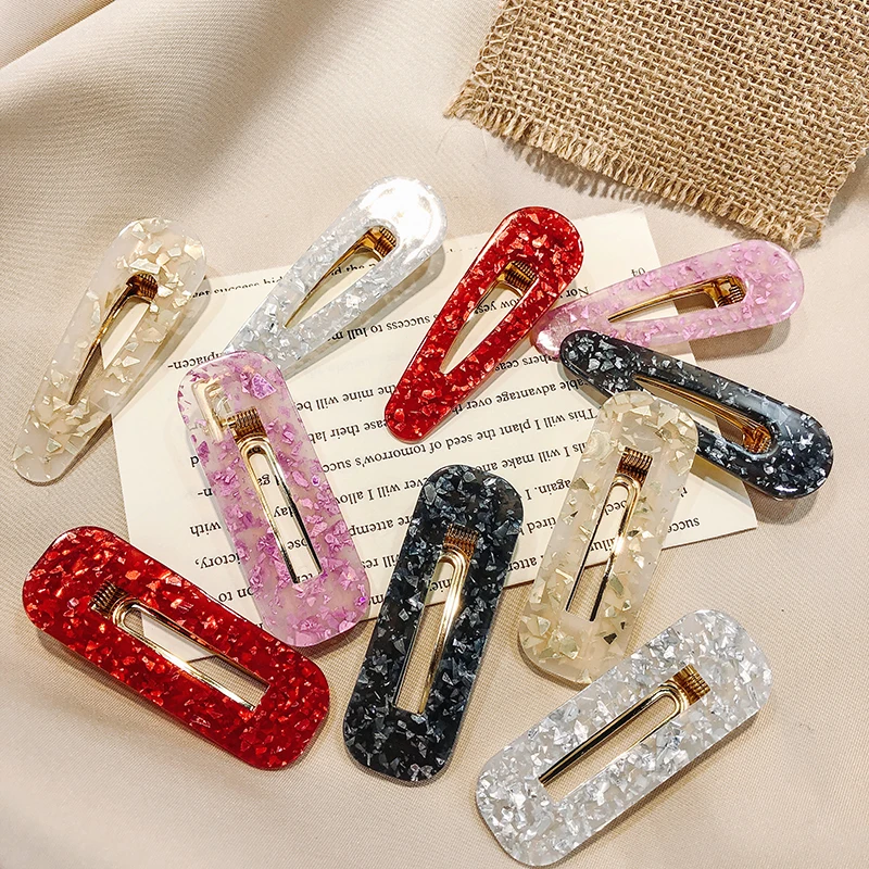 Korean Fashion Women Girls Acrylic Hair Clips Geometric Vintage Resin   Hollow Rectangle Hairpins Barrettes Hair Accessories