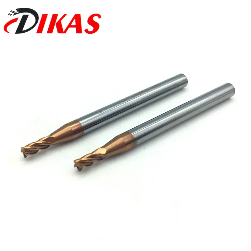 Dikas 55HRC d2.5 * 8L * D4 * 50L * 4F materiał węglik kwadratowy frez trzpieniowy 2.5mm powłoka nano zastosowanie do frezarki szybkobieżnej