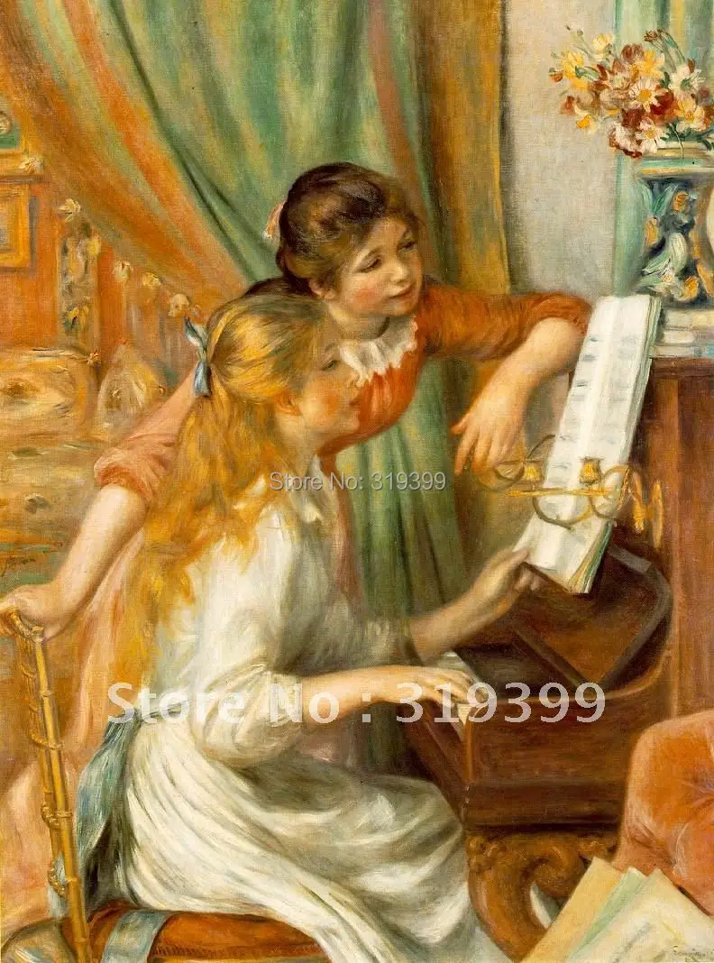 

Oil Painting on linen canvas,Girls at the Piano by Pierre Auguste Renoir,Free DHL Shipping,100% handmade,Museum quality