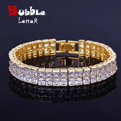 Baguette Bracelet Hip Hop Jewelry Copper Material Gold Color Square Men Link 18cm