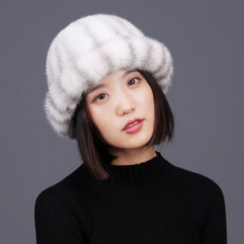 

New Winter fur hats for women autumn winter warm full pelt natural mink fur fedoras beige camel 4 solid colors fur caps H125