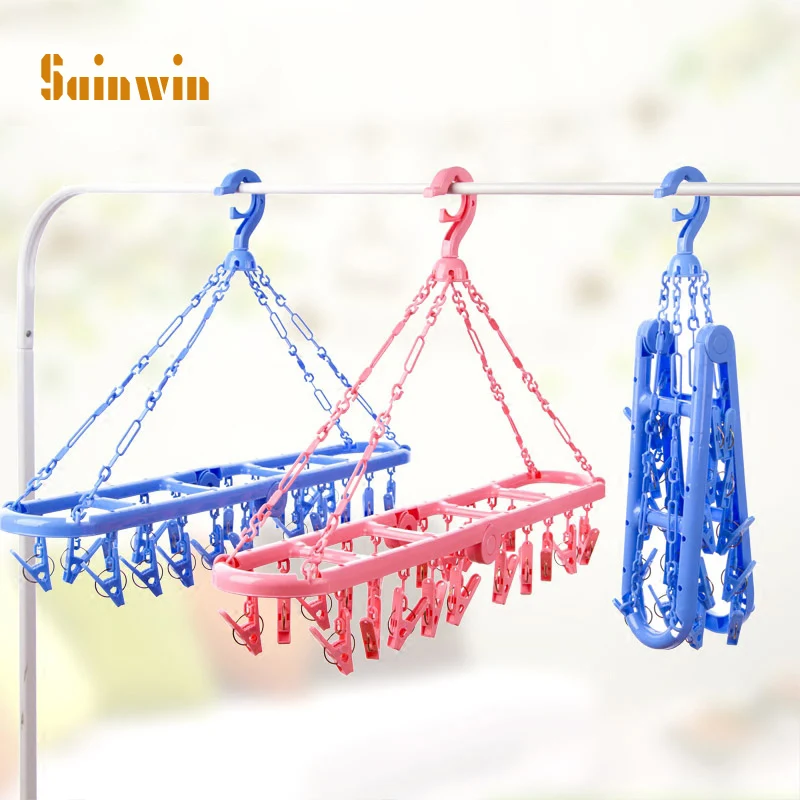 

Sainwin 20 clips multi-functional folding hangers clothing rack plastic hanger racks socks underwear hanger