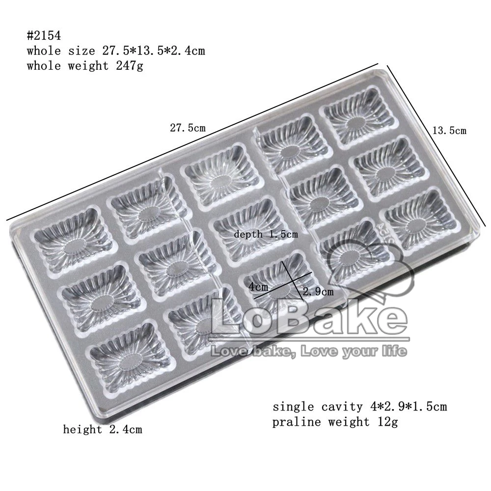 15 cavities Fluted surface rectangle cube shape PC Polycarbonate plastic mold tile for DIY chocolate supplies