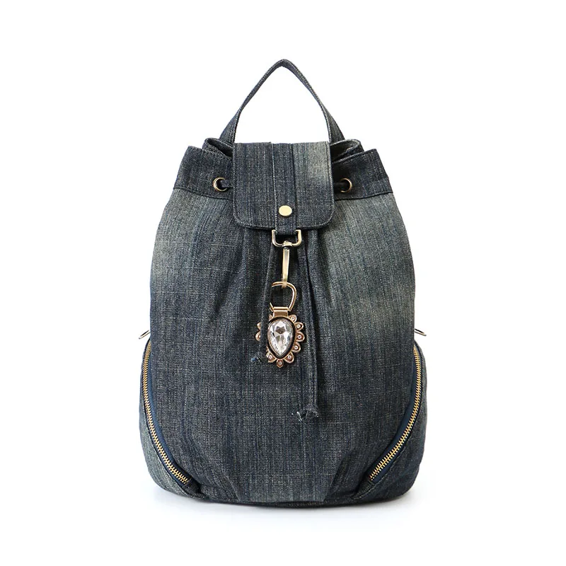 2023 Women Bag Denim Shoulder Bags Luxurious Washed Denim Backpack Large With Jewelry Pendant Travel Draw Bucket Backpack  M483