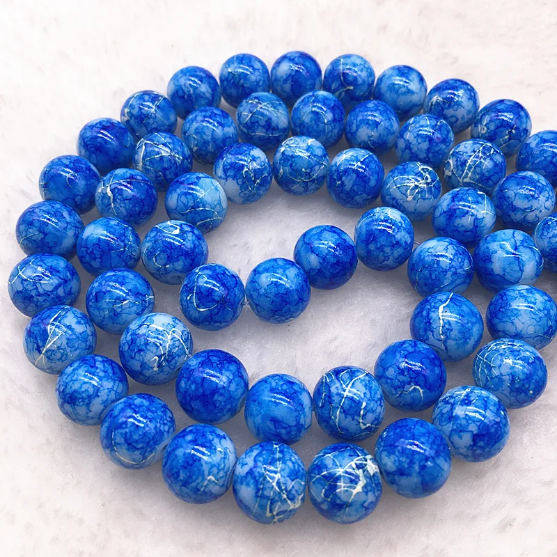 Wholesale 4/6/8/10mm Blue Glass Beads Round Loose Spacer Beads Pattern For Jewelry Making DIY Bracelet Necklace #11